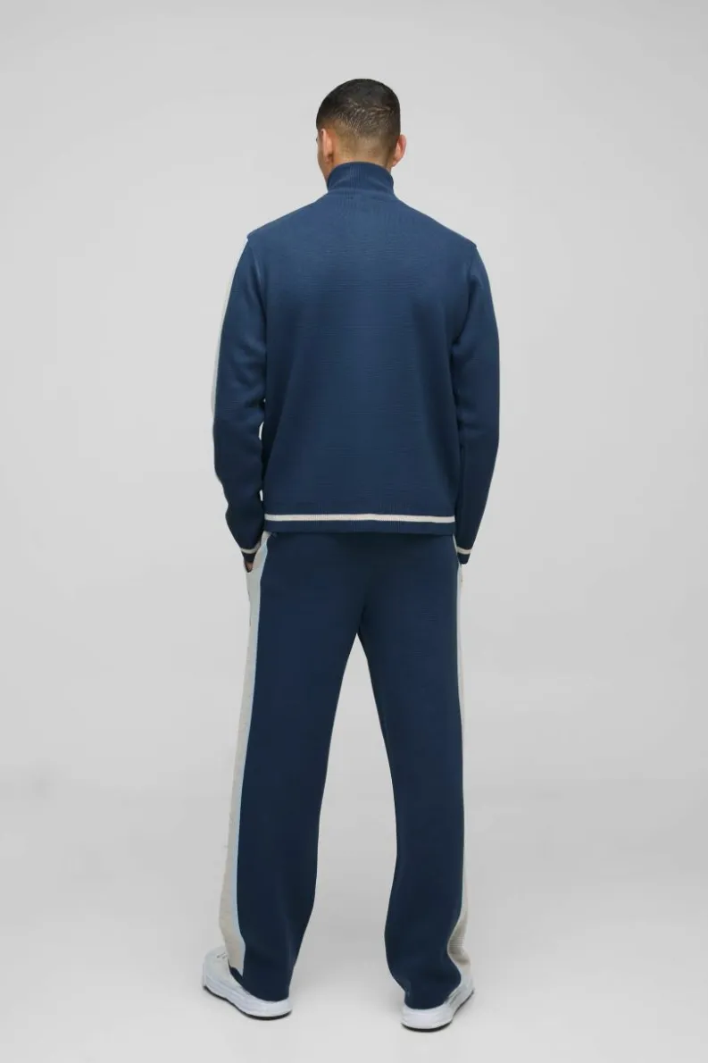 Fashion boohoo Edition Contrast Stripe Zip Up Knitted Tracksuit blue