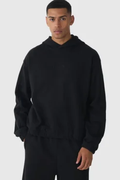 Outlet boohooMAN EDITION Oversized Boxy Heavyweight Hoodie black