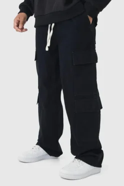 Cheap boohooMAN Elasticated Baggy Fit Multi Cargo Trousers black