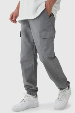 Clearance boohooMAN Elasticated Tapered Ripstop Cargo Trousers charcoal