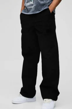 Hot boohooMAN Elasticated Waist Baggy Peached Twill Trousers black