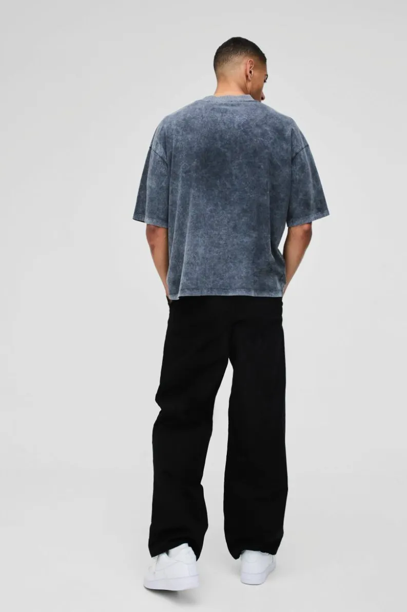 Hot boohooMAN Elasticated Waist Baggy Peached Twill Trousers black
