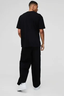 Flash Sale boohooMAN Elasticated Waist Baggy Seam Detail Cargo Trousers black