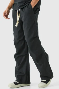 Best boohooMAN Elasticated Waist Contrast Drawcord Baggy Trouser black