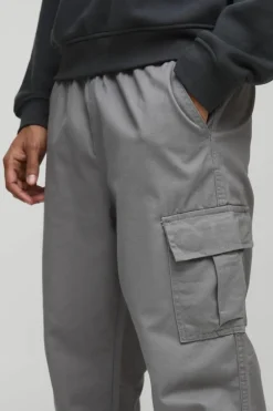 New boohooMAN Elasticated Waist Cuffed Leg Cargo Trouser grey