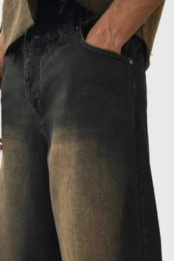 Clearance boohooMAN Elasticated Waist Extreme Baggy Rigid Tinted Wash Jeans brown