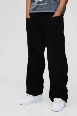 Flash Sale boohooMAN Elasticated Waist Extreme Baggy Twill Waistband Detail Trousers black