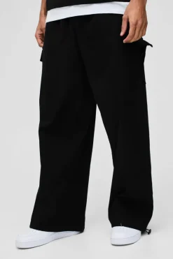 Sale boohooMAN Elasticated Waist Parachute Cargo Trousers black