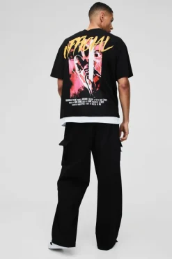 Sale boohooMAN Elasticated Waist Parachute Cargo Trousers black