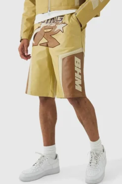 Best boohooMAN Elasticated Waist Pu Moto Jorts In camel