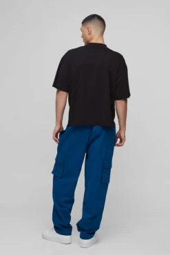 Fashion boohooMAN Elasticated Waist Skate Cropped Woven Tab Trousers teal