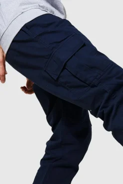 Fashion boohooMAN Elasticated Waist Slim Fit Cargo Trouser navy