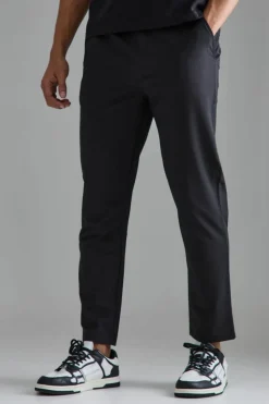 Discount boohooMAN Elasticated Waist Slim Fit Smart Trousers black