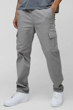 Sale boohooMAN Elasticated Waist Straight Leg Cargo Trouser grey