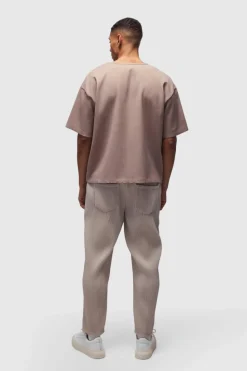 Fashion boohooMAN Elasticated Waist Tapered Fit Pleated PU Trouser ecru