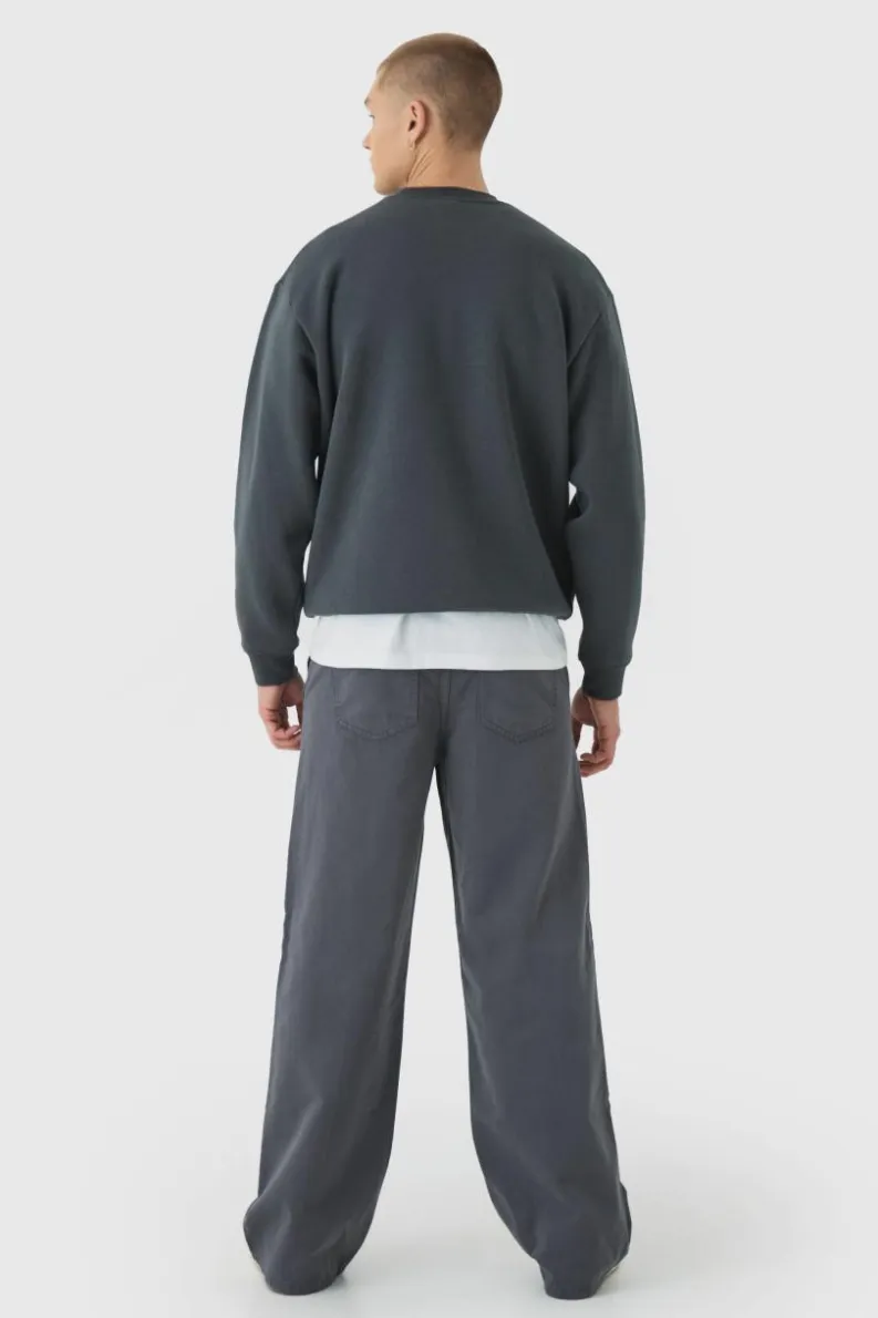 Best boohooMAN Elasticated Waist Wide Leg Pintuck Chino Trousers charcoal