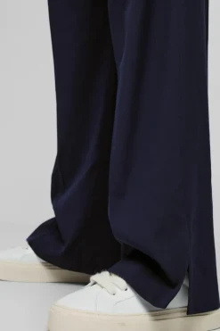 Fashion boohooMAN Elastic Waist Split Hem Wide Leg Tailored Trousers navy