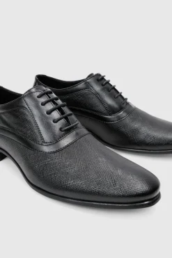 Cheap boohooMAN Embossed Faux Leather Oxford black