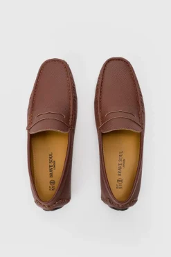 Online boohooMAN Embossed Loafer In brown