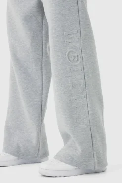 Online boohooMAN Embossed Worldwide Wide Leg Jogger grey marl