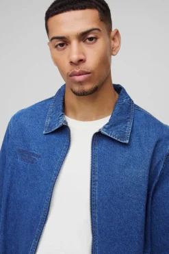Outlet boohooMAN Embroidered Bomber Jacket mid blue