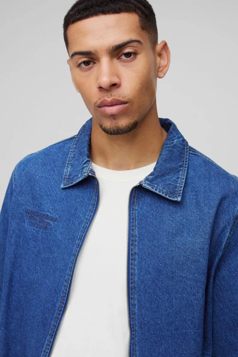 Outlet boohooMAN Embroidered Bomber Jacket mid blue