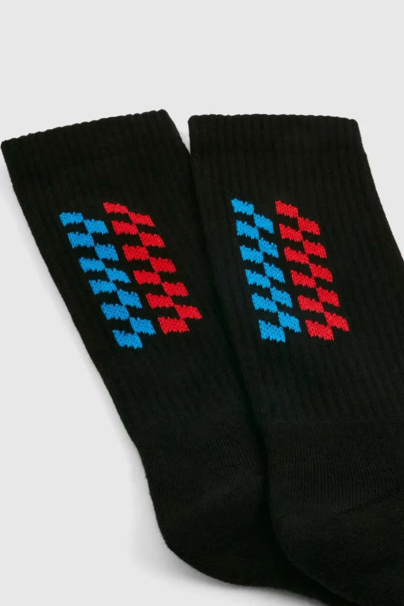 Shop boohooMAN Embroidered Racing Point Sock black