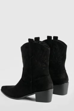 Fashion boohoo Embroidered Western Cowboy Boots black