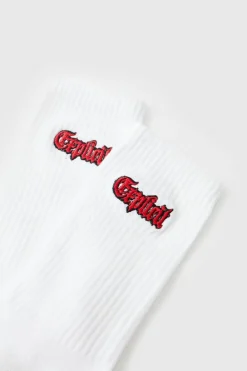 Flash Sale boohooMAN Explicit Embroidered Half Terry Socks white