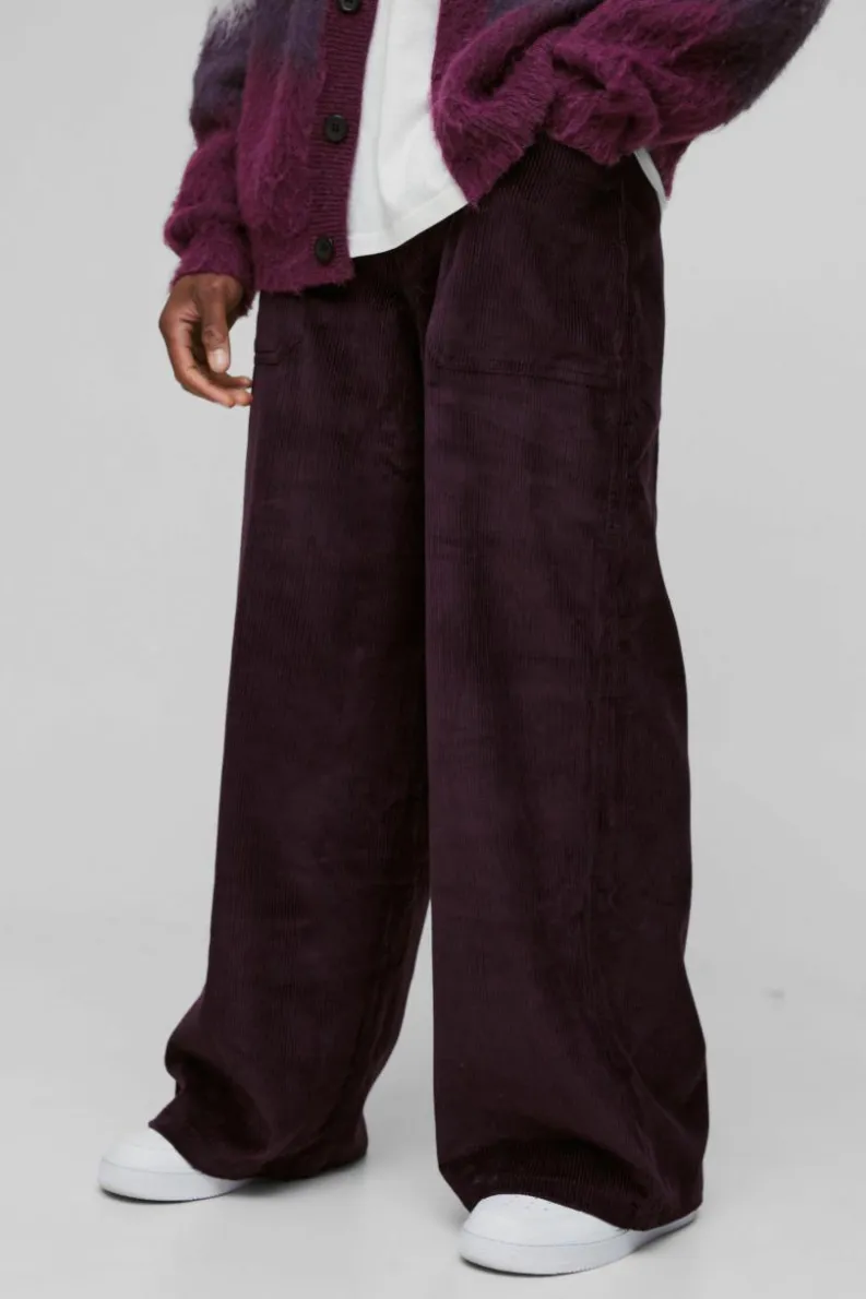 Hot boohooMAN Extreme Baggy Corduroy Trouser plum