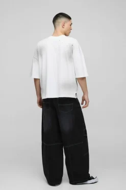 Online boohooMAN Extreme Baggy Panelled Deconstructed Jeans washed black