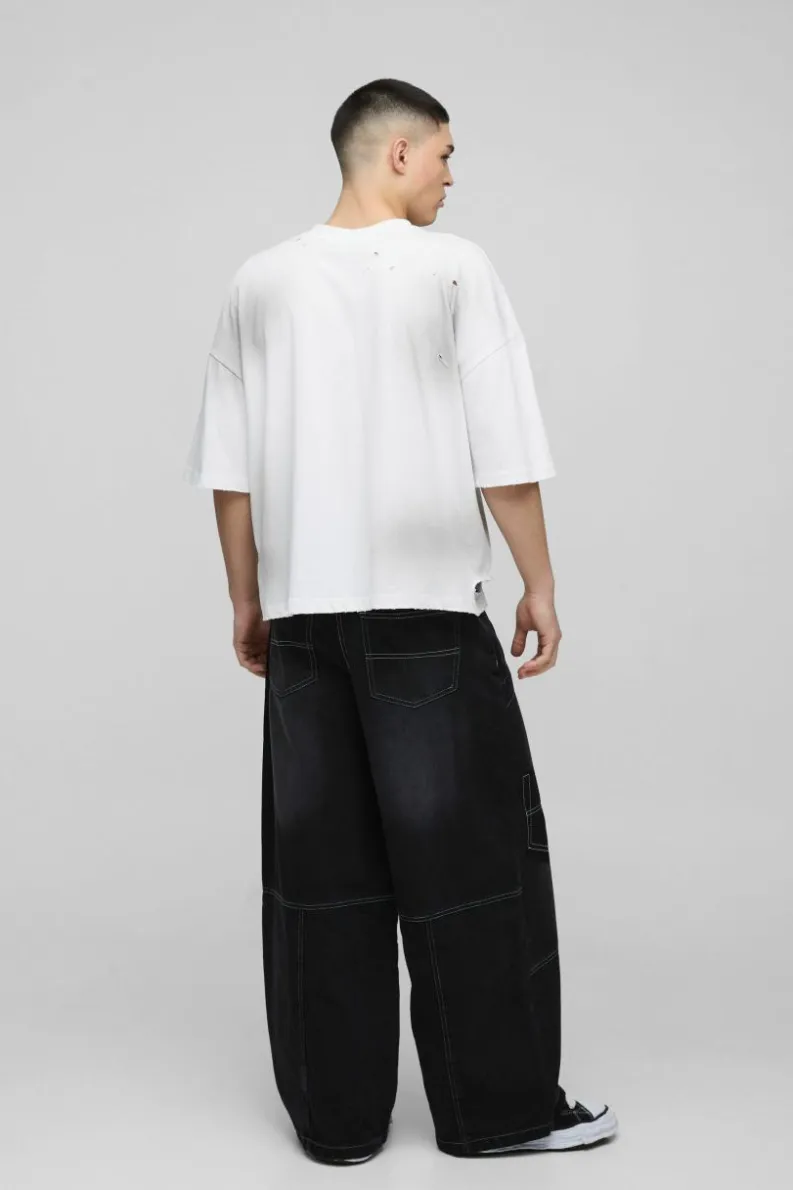 Online boohooMAN Extreme Baggy Panelled Deconstructed Jeans washed black