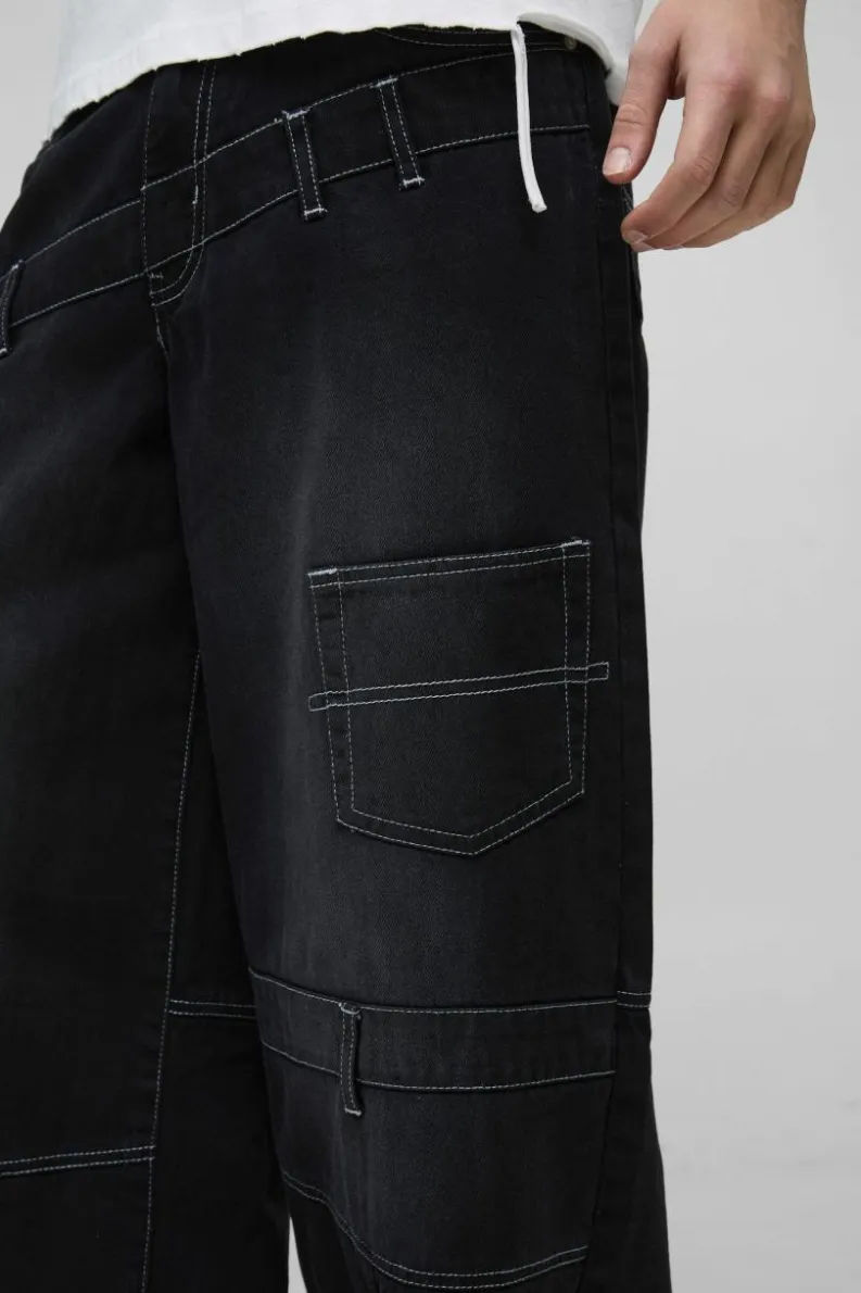 Online boohooMAN Extreme Baggy Panelled Deconstructed Jeans washed black