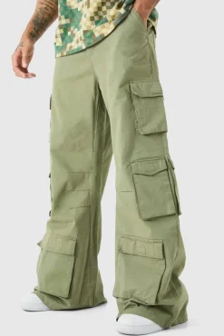 Clearance boohooMAN Extreme Baggy Rigid Multi Cargo Pocket Trousers khaki