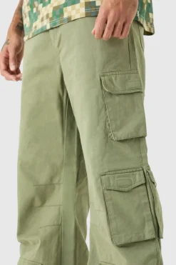 Clearance boohooMAN Extreme Baggy Rigid Multi Cargo Pocket Trousers khaki