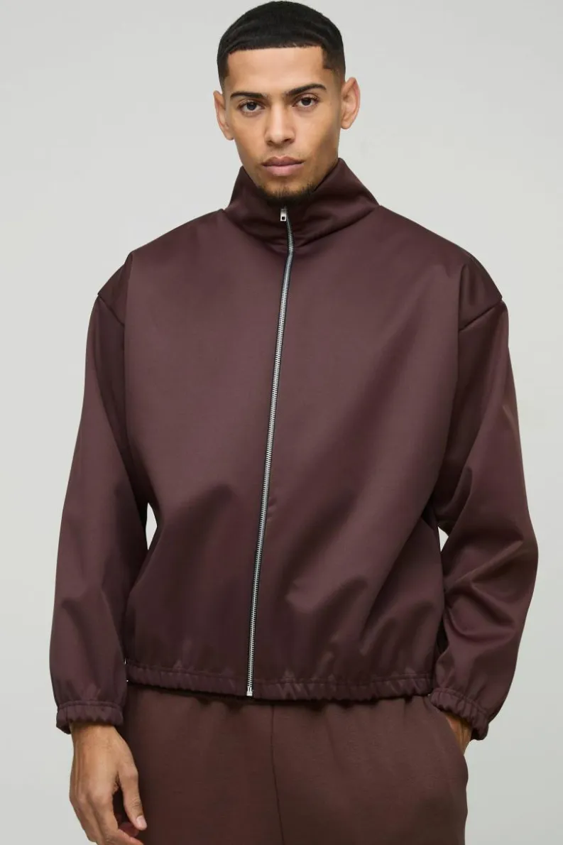 New boohooMAN Extreme Oversized Boxy Scuba Zip Through Jacket chocolate