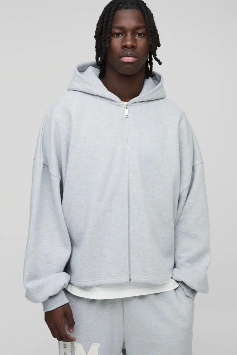 Clearance boohooMAN Extreme Oversized Boxy Zip Through Hoodie grey marl
