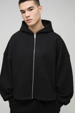 Outlet boohooMAN Extreme Oversized Boxy Zip Through Hoodie black
