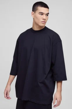 New boohooMAN Extreme Oversized Extended Neck Heavy Weight T-shirt black