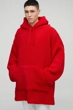 Sale boohooMAN Extreme Oversized Fleece Hoodie red