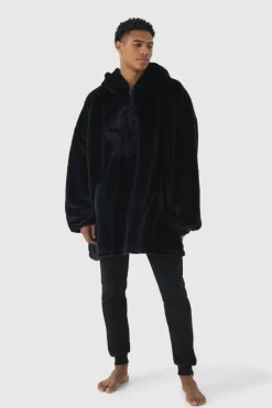 Sale boohooMAN Extreme Oversized Zip Fleece Hoodie black