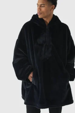 Sale boohooMAN Extreme Oversized Zip Fleece Hoodie black