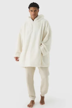 New boohooMAN Extreme Oversized Zip Fleece Hoodie beige