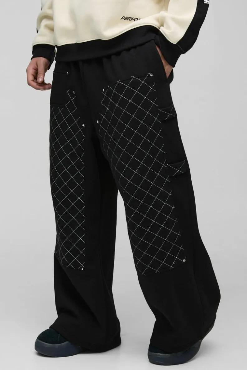 Flash Sale boohooMAN Extreme Wide Leg Carpenter Stitching Detail Joggers black