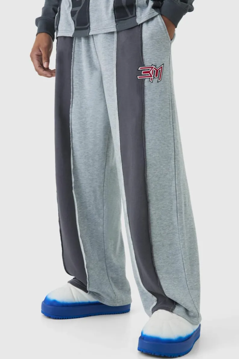 New boohooMAN Extreme Wide Leg Double Waistband Spliced Loopback Joggers grey