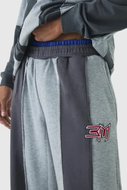 New boohooMAN Extreme Wide Leg Double Waistband Spliced Loopback Joggers grey