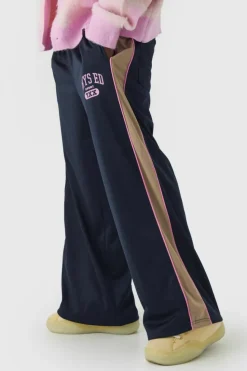 New boohooMAN Extreme Wide Leg Graphic Tricot Joggers navy