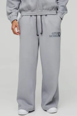 Cheap boohooMAN Extreme Wide Leg Heart Printed Double Waistband Jogger grey marl
