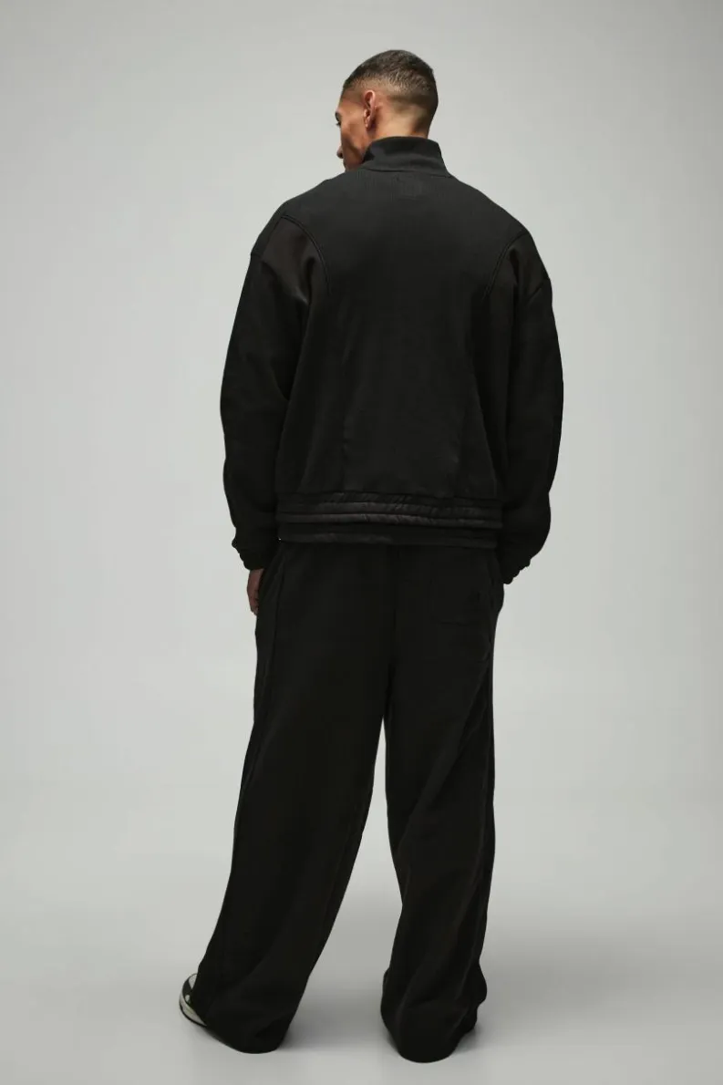 Sale boohooMAN Extreme Wide Leg Heavy Rib Panelled 3D Embroidered Joggers black