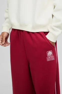 Flash Sale boohooMAN Extreme Wide Leg Printed Piping Jogger burgundy